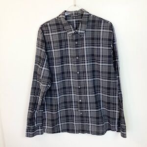 James Perse Men’s Long Sleeve Plaid Button Up Shirt - Black/Gray - XL